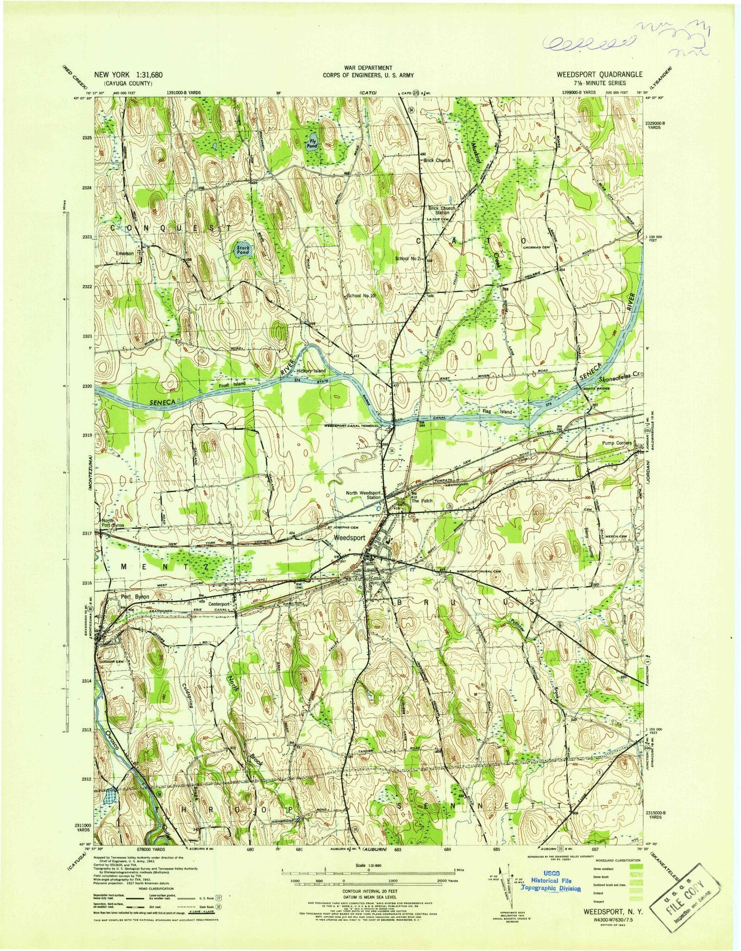 Classic USGS Weedsport New York 7.5'x7.5' Topo Map Image