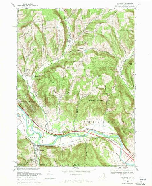 Classic USGS Wellsburg New York 7.5'x7.5' Topo Map Image
