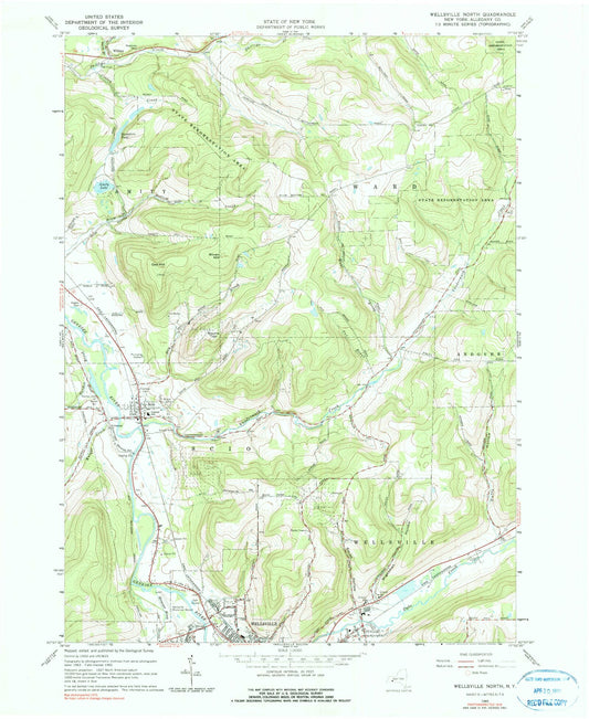 Classic USGS Wellsville North New York 7.5'x7.5' Topo Map Image