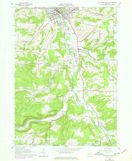 Classic USGS Wellsville South New York 7.5'x7.5' Topo Map Image
