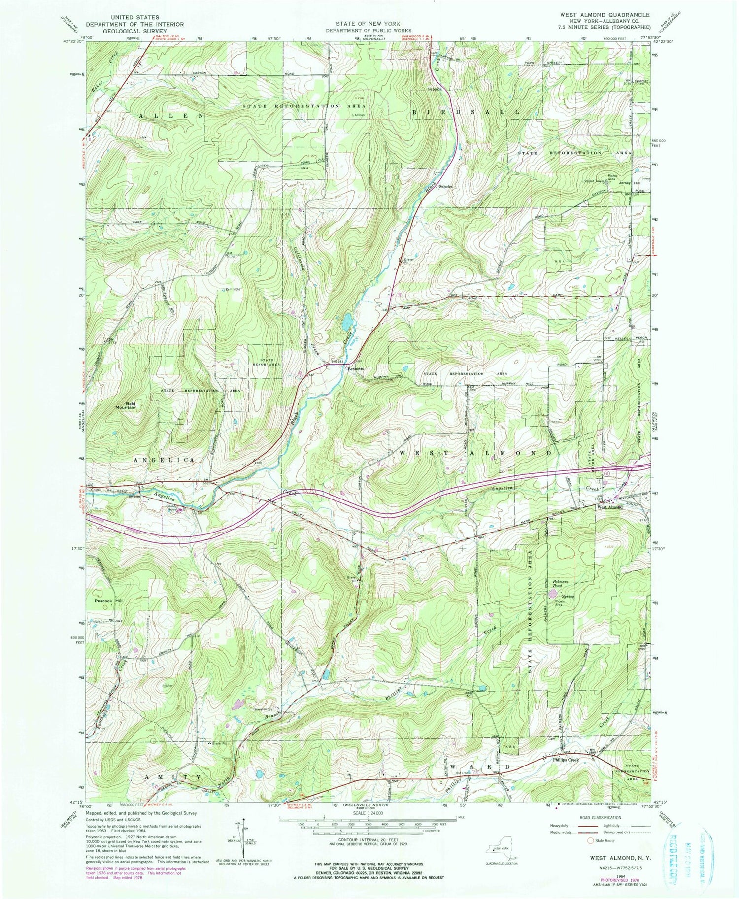 Classic USGS West Almond New York 7.5'x7.5' Topo Map Image