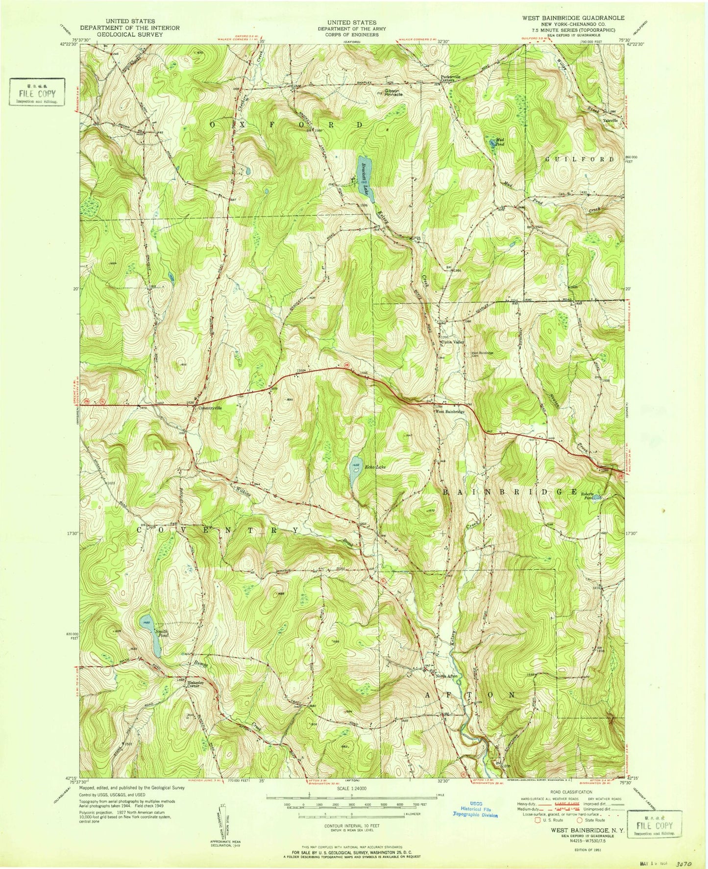 Classic USGS West Bainbridge New York 7.5'x7.5' Topo Map Image