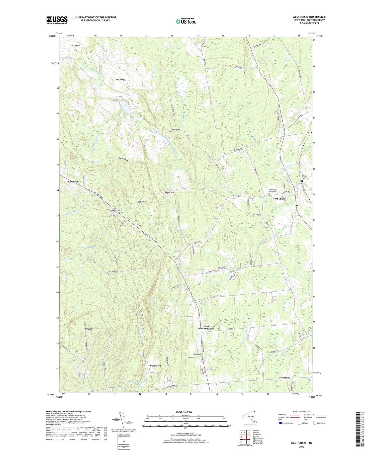 West Chazy New York US Topo Map Image