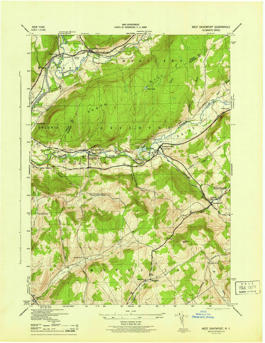 Classic USGS West Davenport New York 7.5'x7.5' Topo Map Image