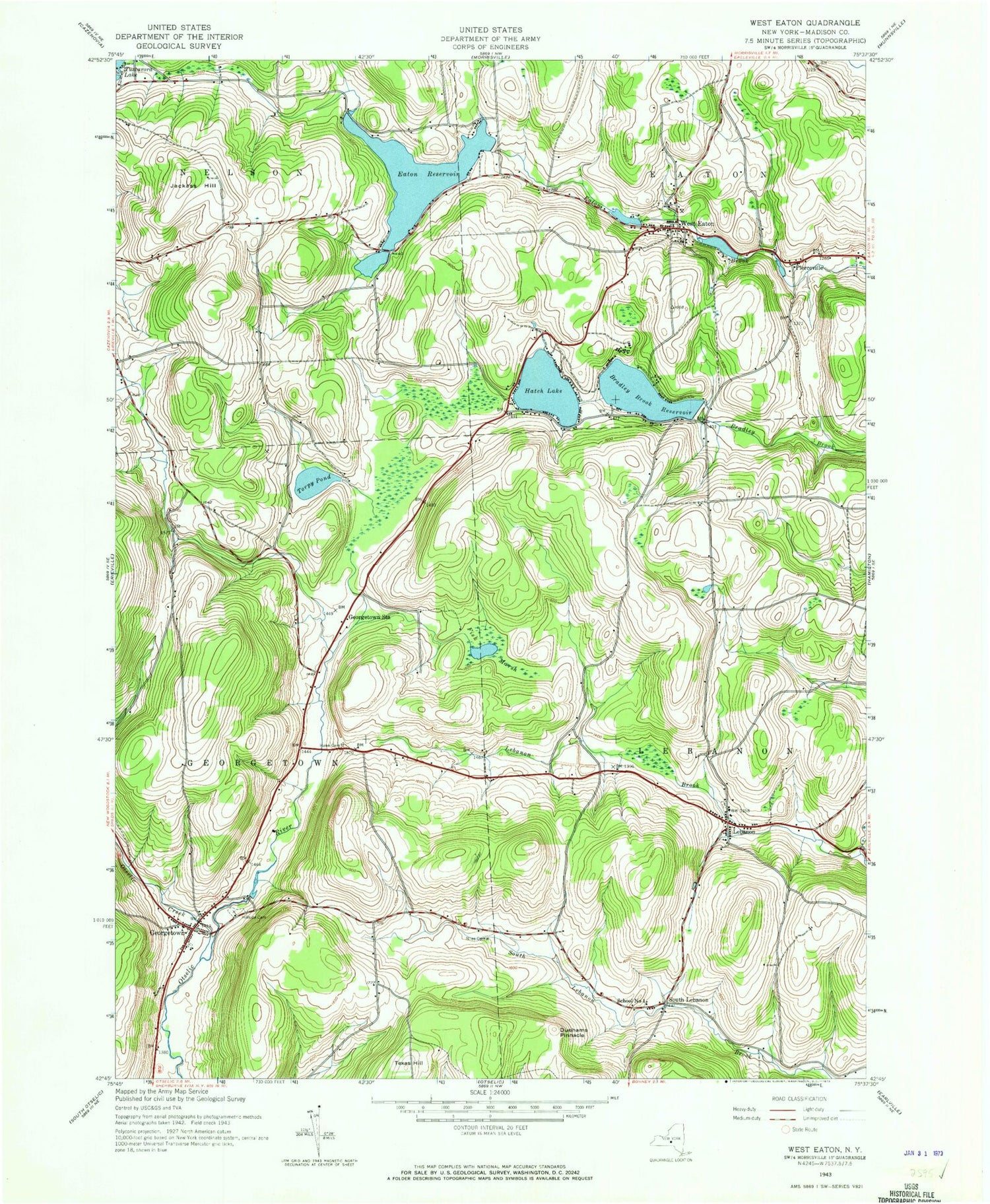 Classic USGS West Eaton New York 7.5'x7.5' Topo Map Image