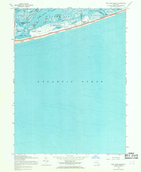 Classic USGS West Gilgo Beach New York 7.5'x7.5' Topo Map Image