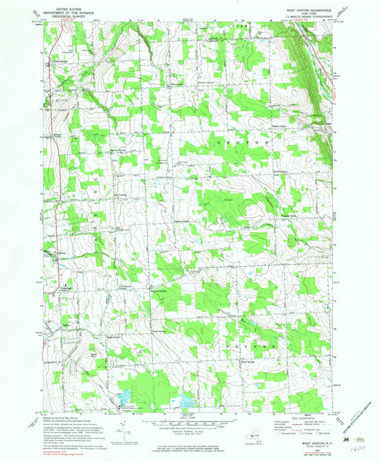 Classic USGS West Groton New York 7.5'x7.5' Topo Map Image