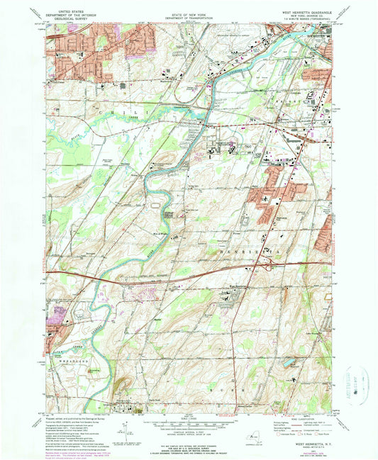 Classic USGS West Henrietta New York 7.5'x7.5' Topo Map Image