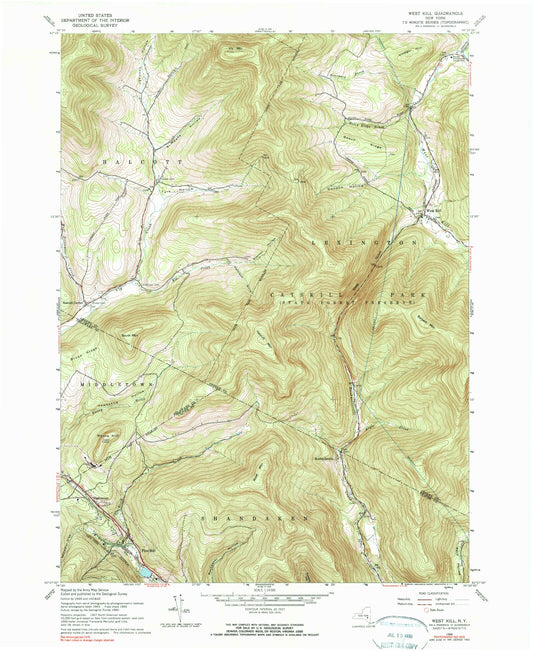 Classic USGS West Kill New York 7.5'x7.5' Topo Map Image