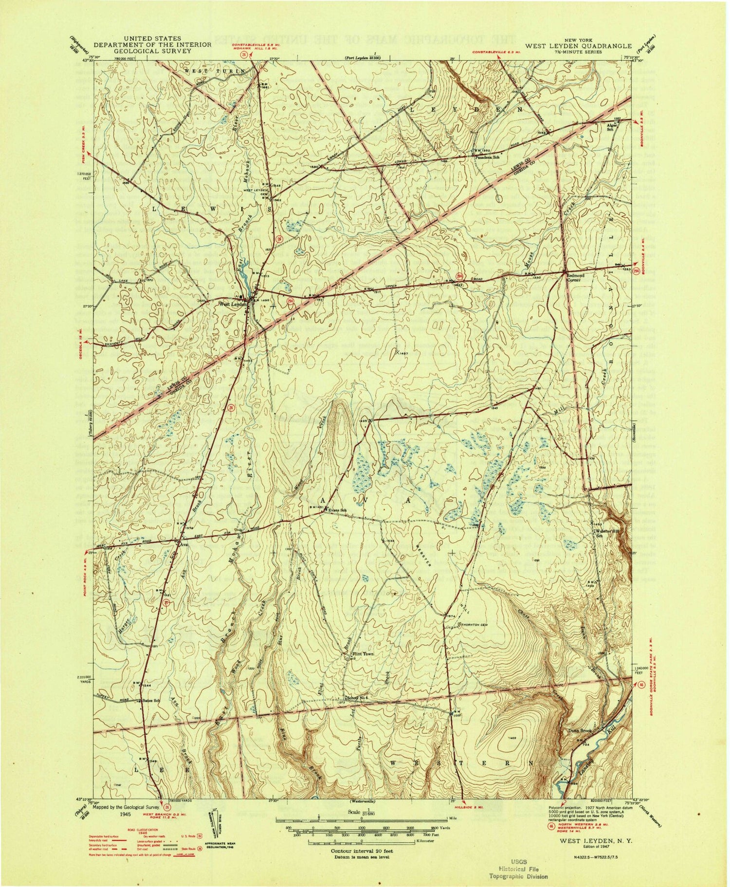 Classic USGS West Leyden New York 7.5'x7.5' Topo Map Image