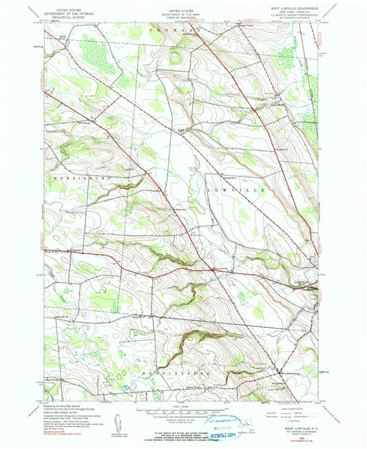 Classic USGS West Lowville New York 7.5'x7.5' Topo Map Image