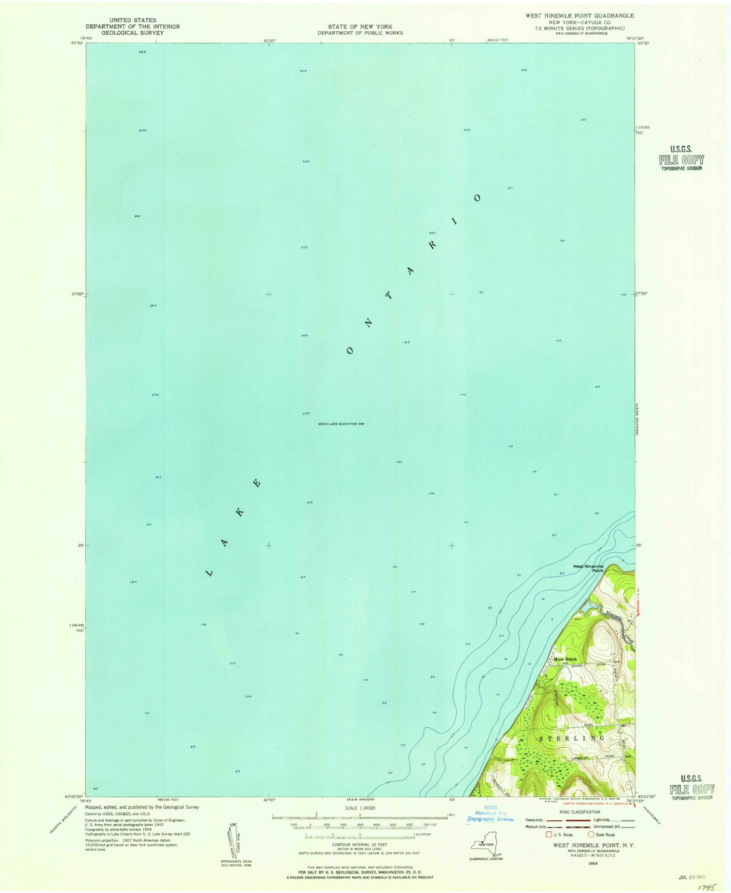 Classic USGS West Ninemile Point New York 7.5'x7.5' Topo Map Image