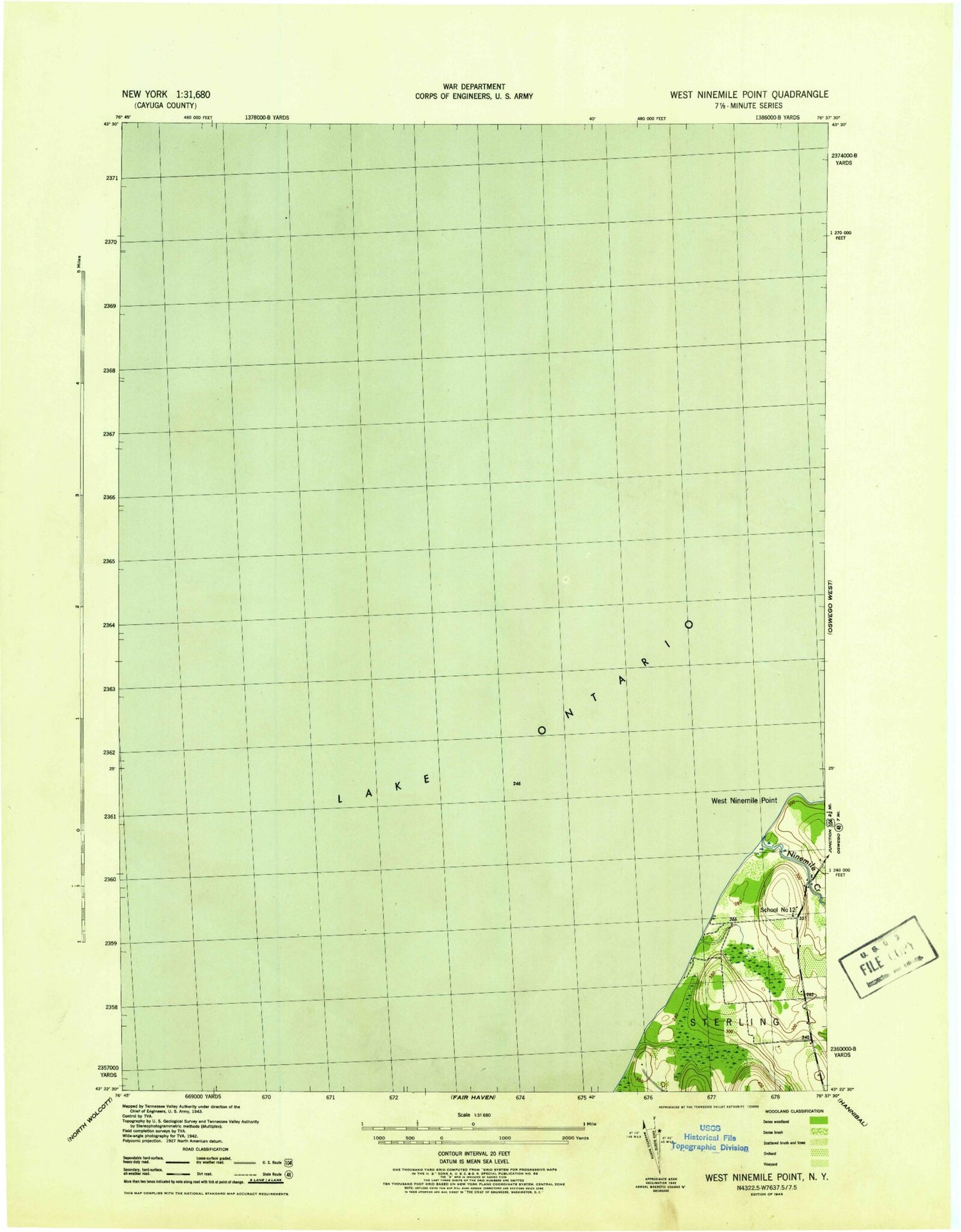 Classic USGS West Ninemile Point New York 7.5'x7.5' Topo Map Image