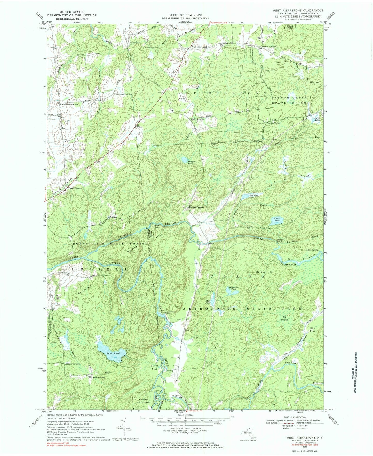 Classic USGS West Pierrepont New York 7.5'x7.5' Topo Map Image