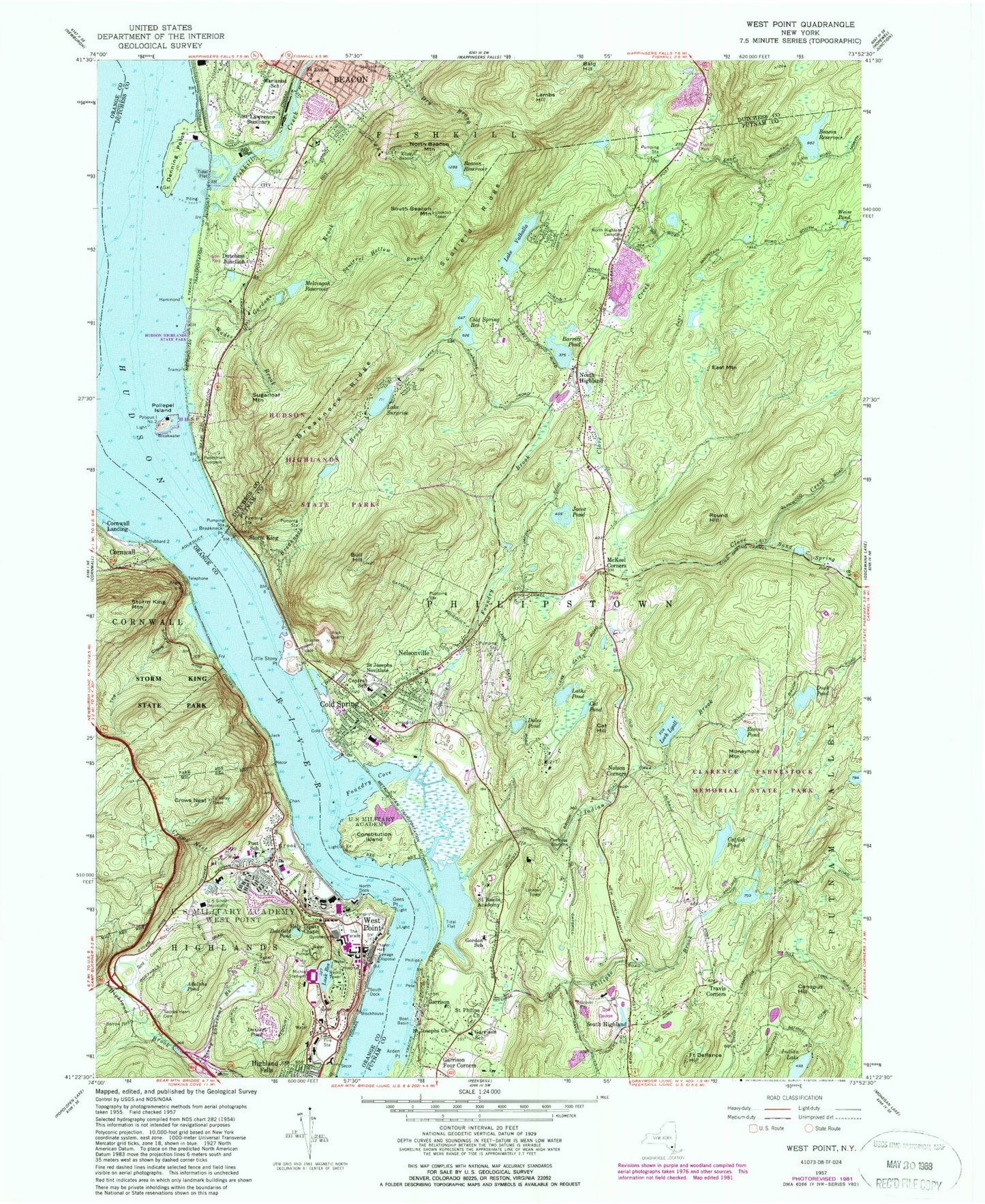 Classic USGS West Point New York 7.5'x7.5' Topo Map Image