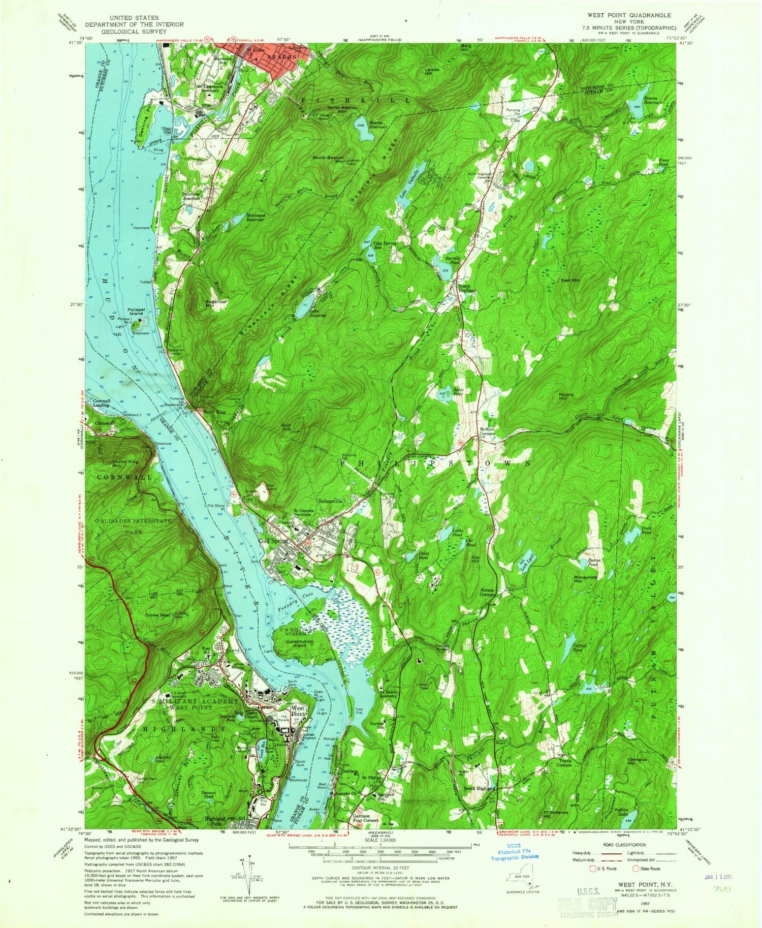 Classic USGS West Point New York 7.5'x7.5' Topo Map Image