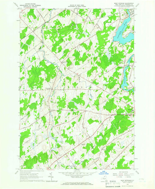 Classic USGS West Potsdam New York 7.5'x7.5' Topo Map Image