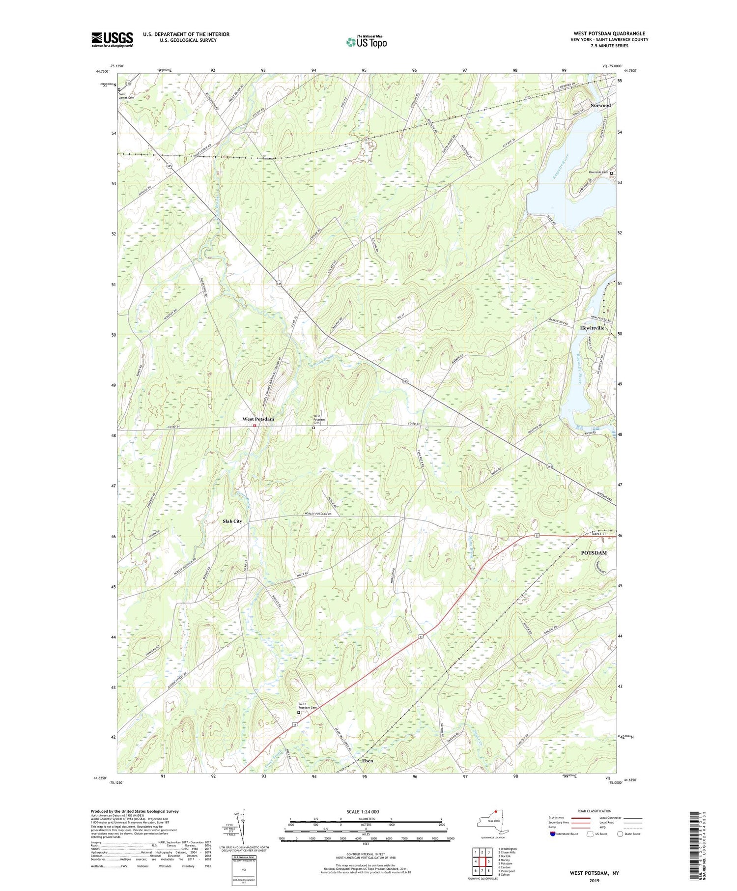 West Potsdam New York US Topo Map Image
