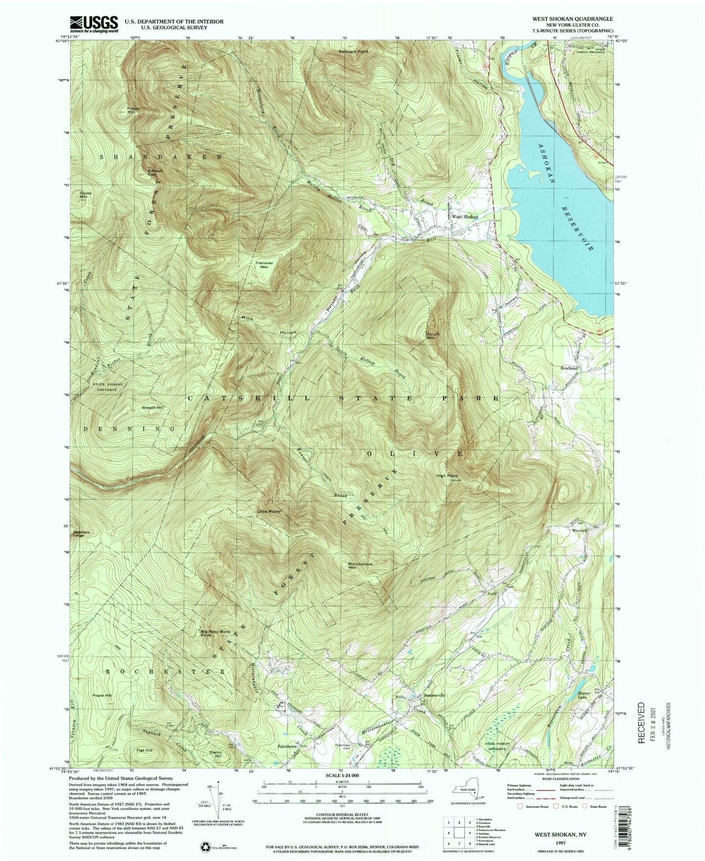 Classic USGS West Shokan New York 7.5'x7.5' Topo Map Image