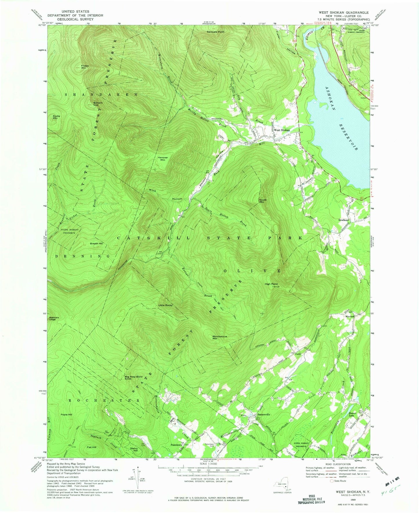 Classic USGS West Shokan New York 7.5'x7.5' Topo Map Image
