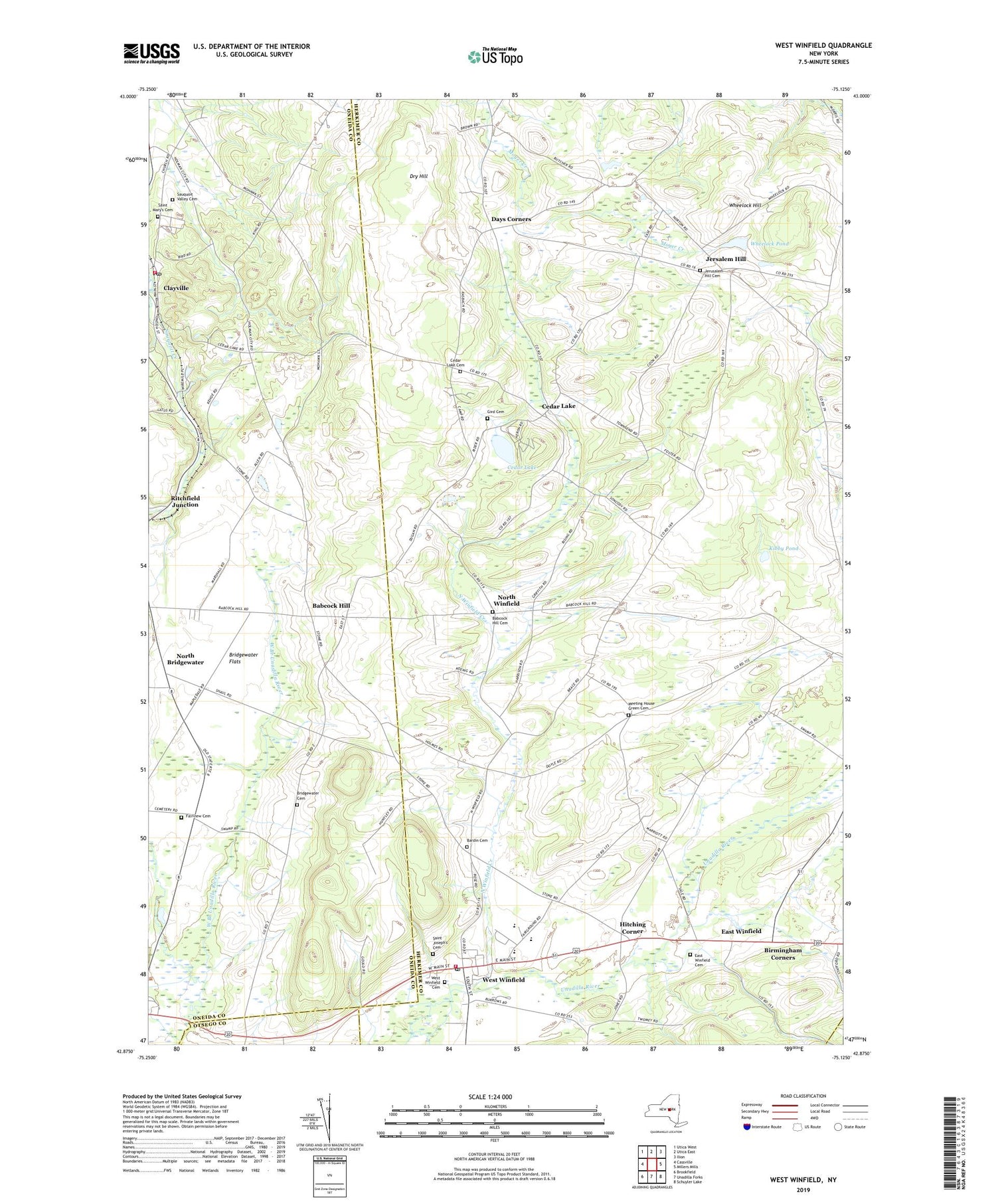 West Winfield New York US Topo Map Image