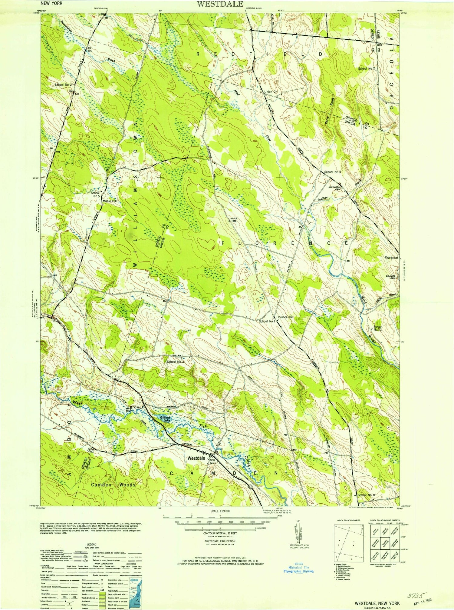 Classic USGS Westdale New York 7.5'x7.5' Topo Map Image
