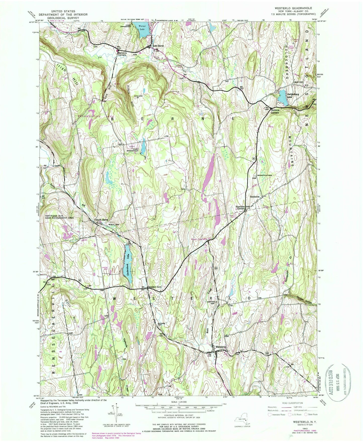 Classic USGS Westerlo New York 7.5'x7.5' Topo Map Image