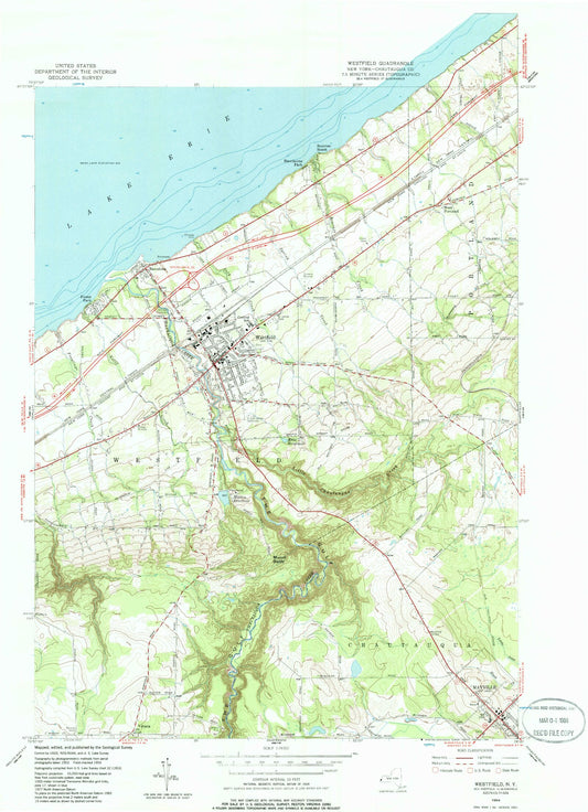 Classic USGS Westfield New York 7.5'x7.5' Topo Map Image