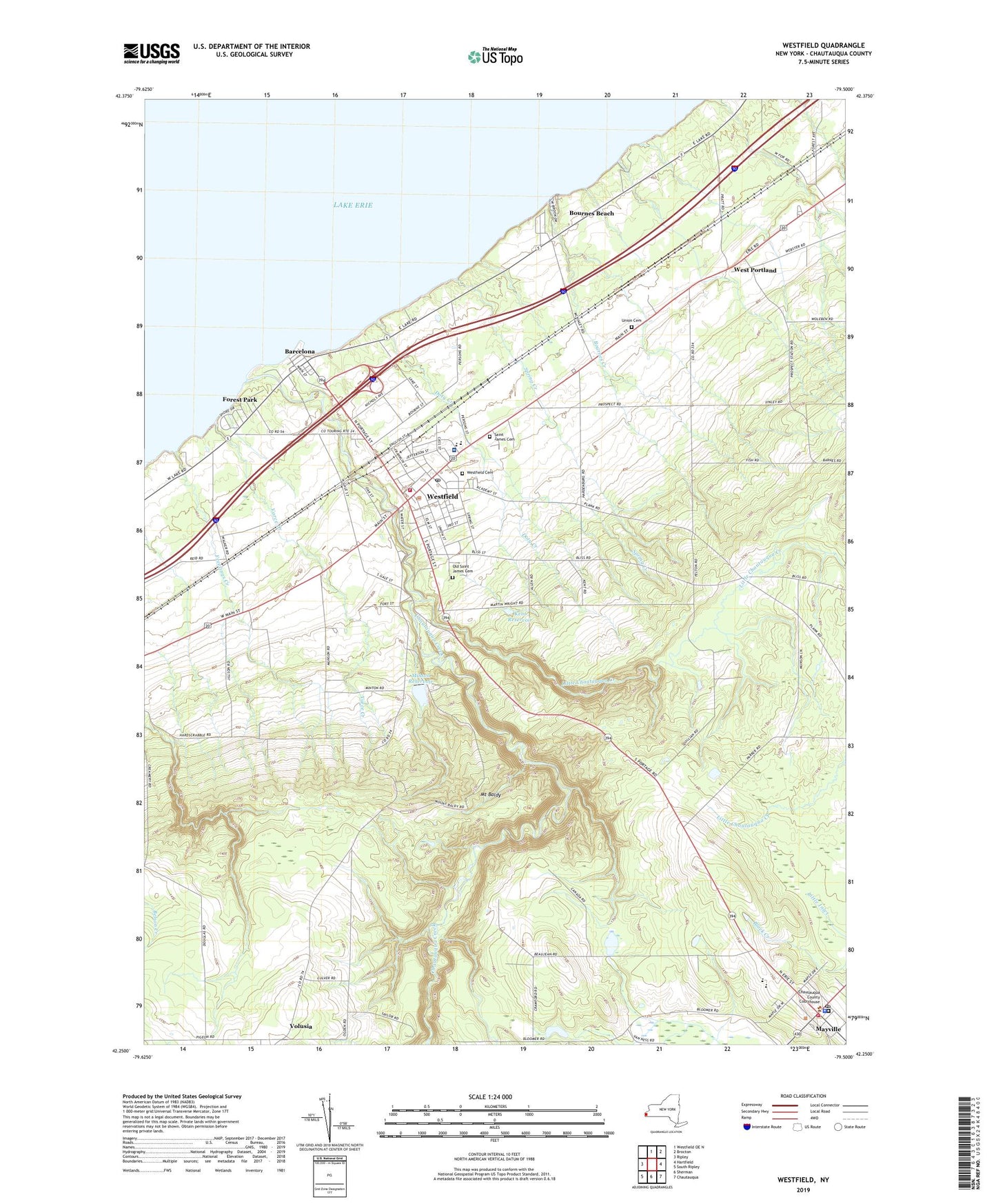 Westfield New York US Topo Map Image