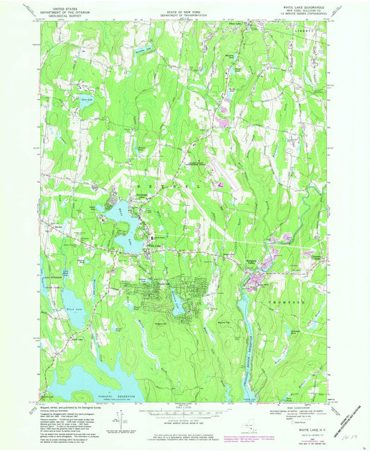 Classic USGS White Lake New York 7.5'x7.5' Topo Map Image