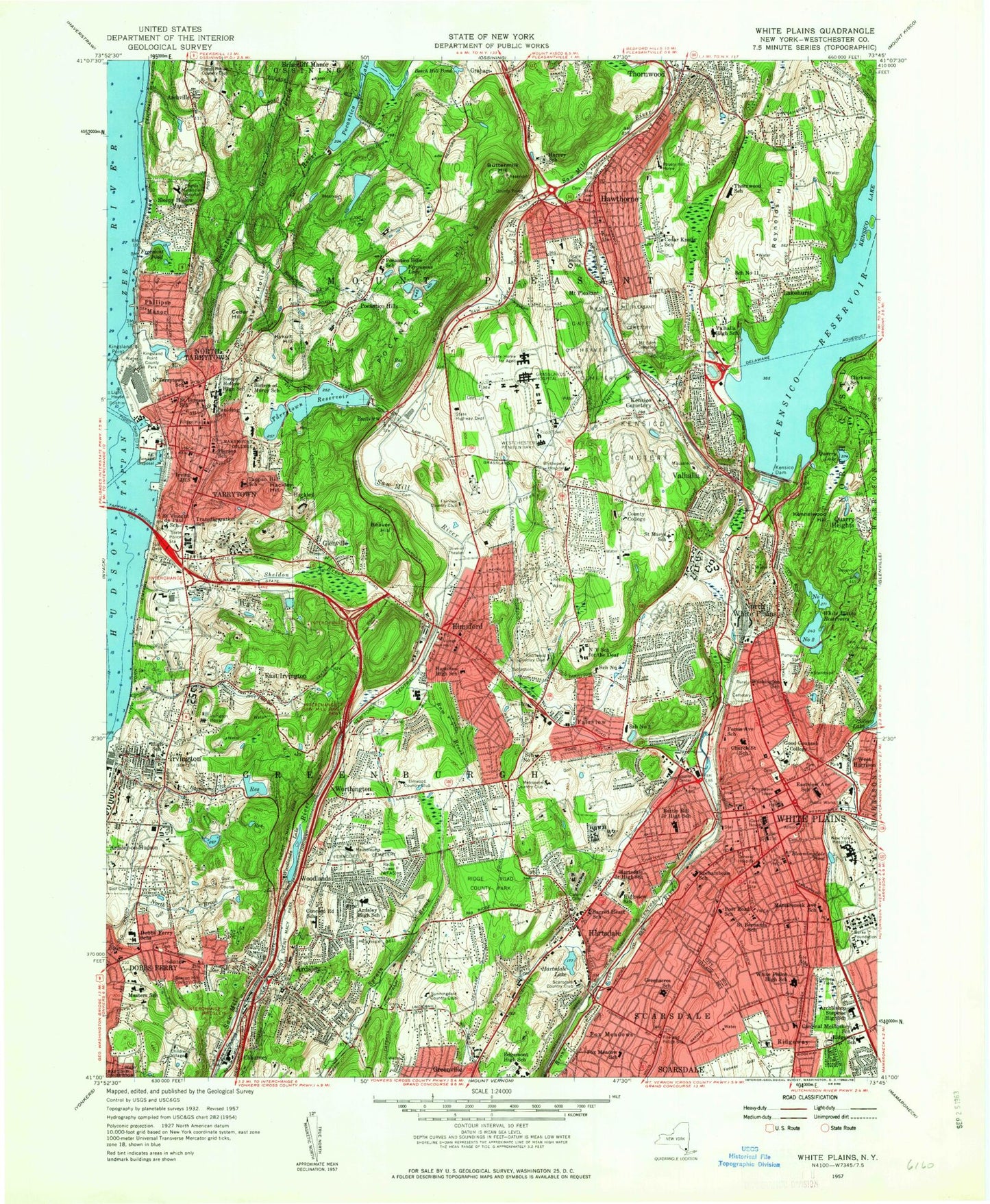 Classic USGS White Plains New York 7.5'x7.5' Topo Map Image