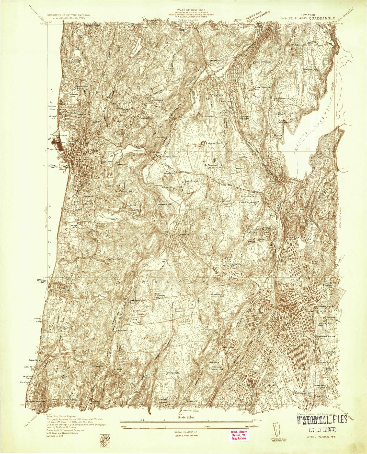Classic USGS White Plains New York 7.5'x7.5' Topo Map Image