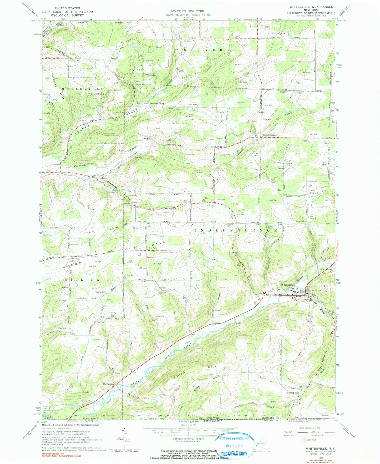 Classic USGS Whitesville New York 7.5'x7.5' Topo Map Image