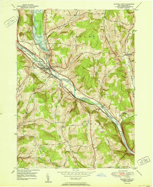 Classic USGS Whitney Point New York 7.5'x7.5' Topo Map Image