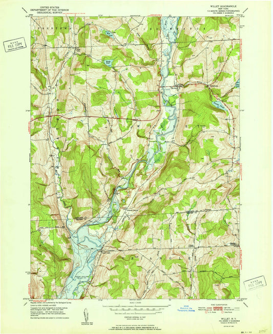 Classic USGS Willet New York 7.5'x7.5' Topo Map Image