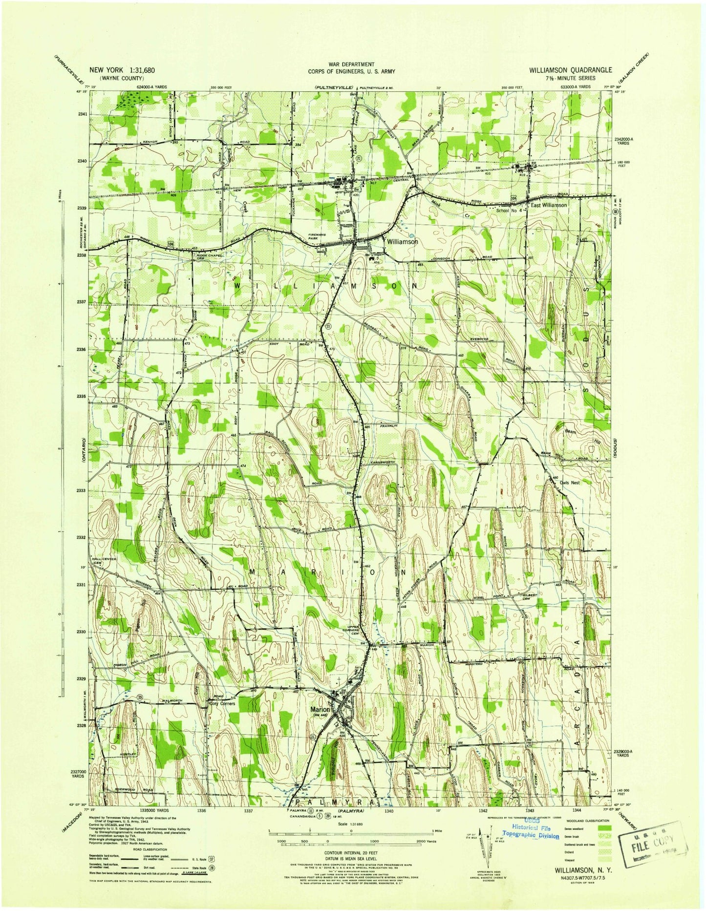 Classic USGS Williamson New York 7.5'x7.5' Topo Map Image