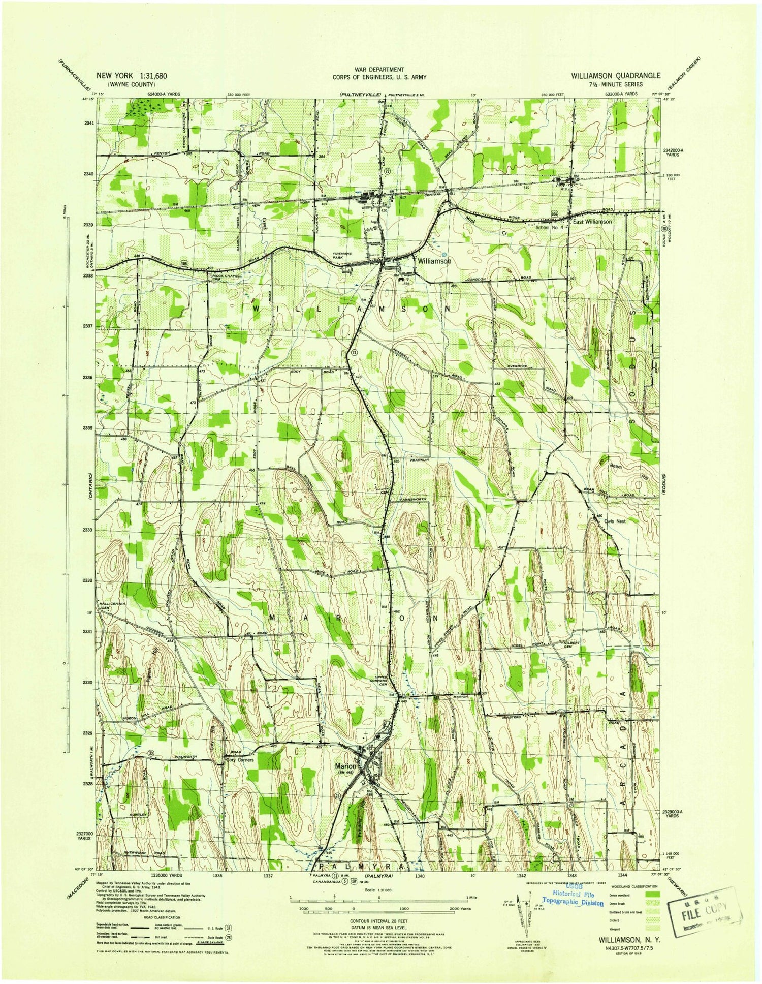 Classic USGS Williamson New York 7.5'x7.5' Topo Map Image