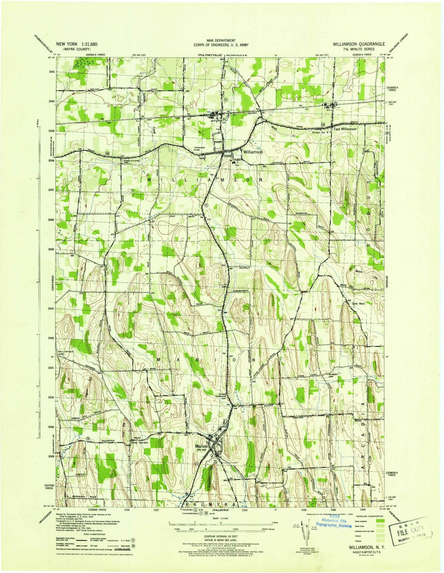 Classic USGS Williamson New York 7.5'x7.5' Topo Map Image