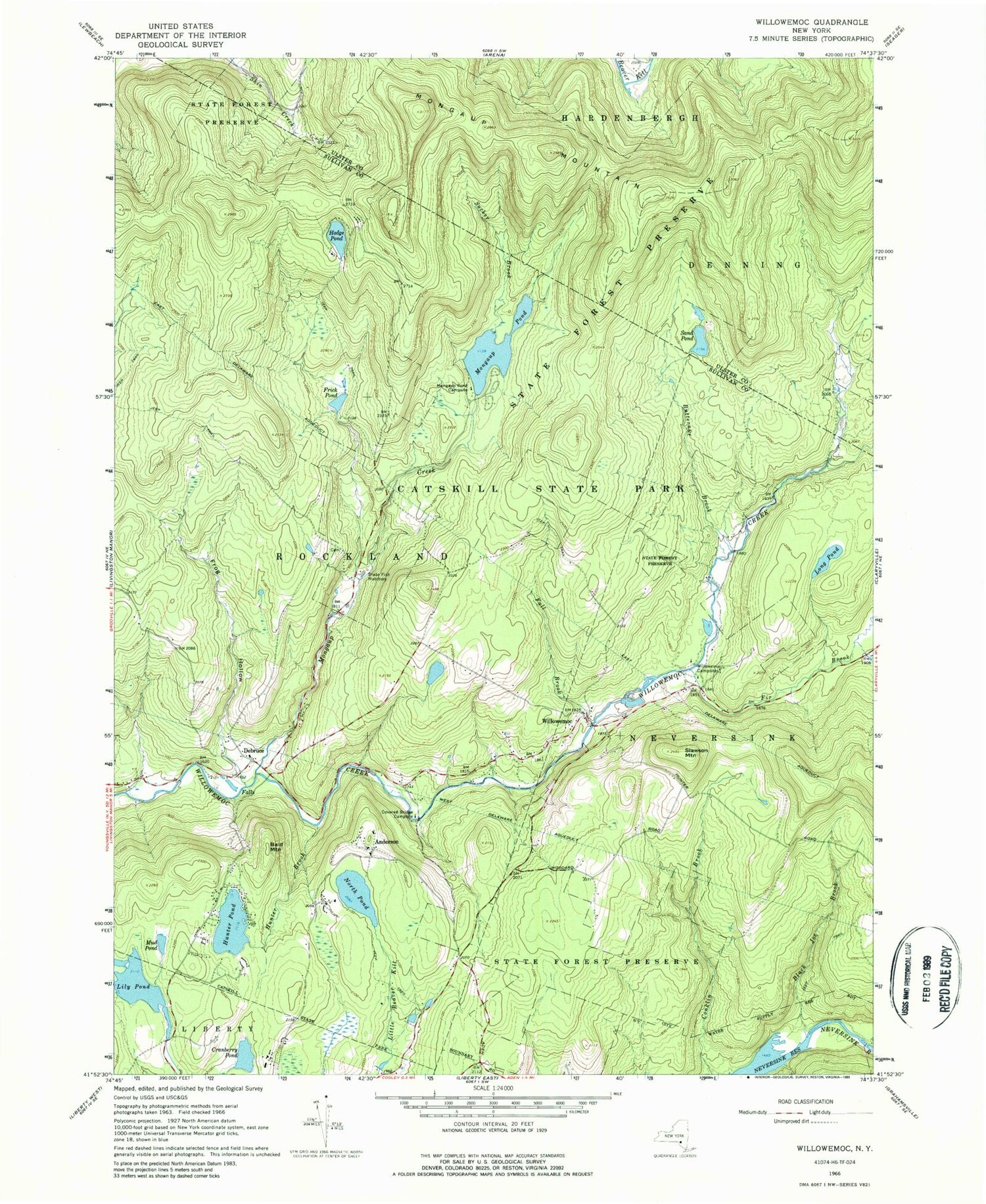Classic USGS Willowemoc New York 7.5'x7.5' Topo Map Image