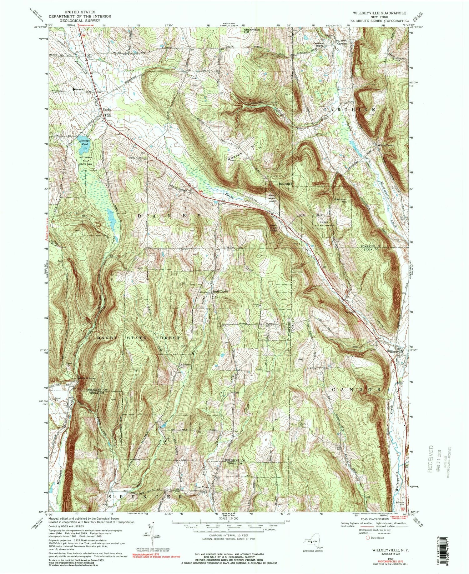 Classic USGS Willseyville New York 7.5'x7.5' Topo Map Image