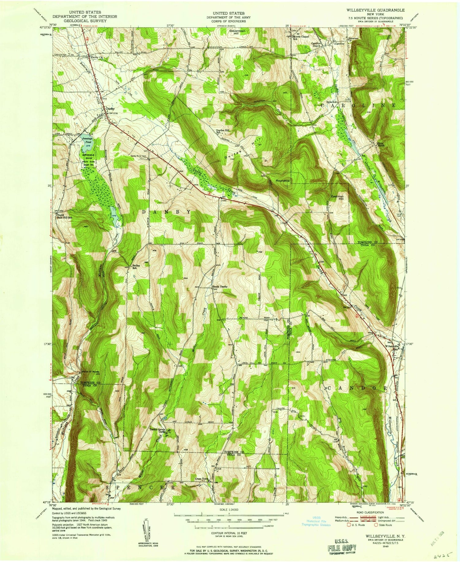 Classic USGS Willseyville New York 7.5'x7.5' Topo Map Image