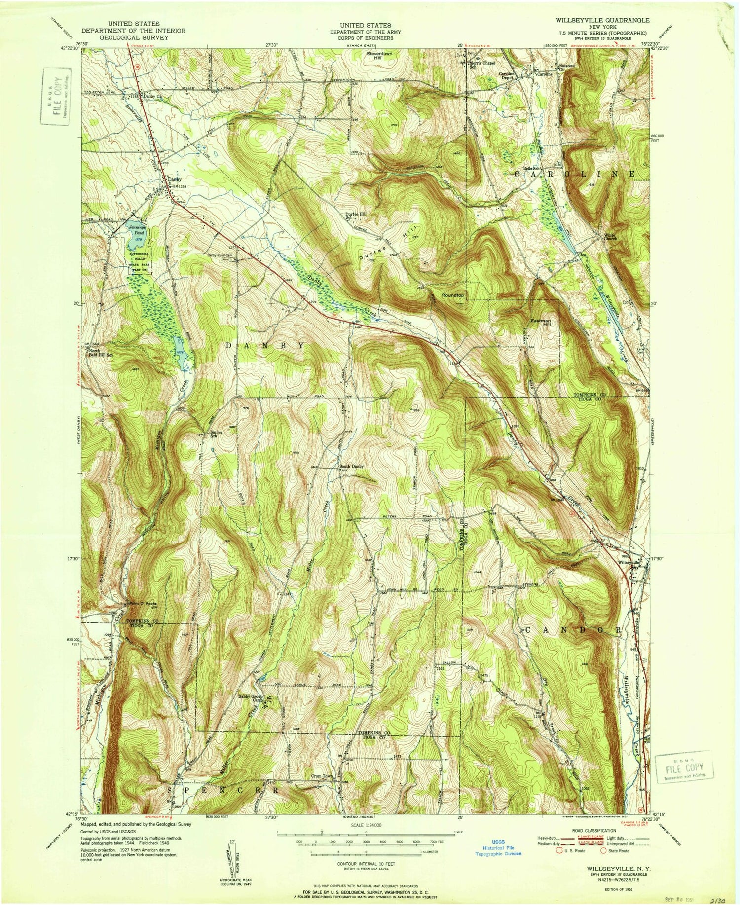 Classic USGS Willseyville New York 7.5'x7.5' Topo Map Image