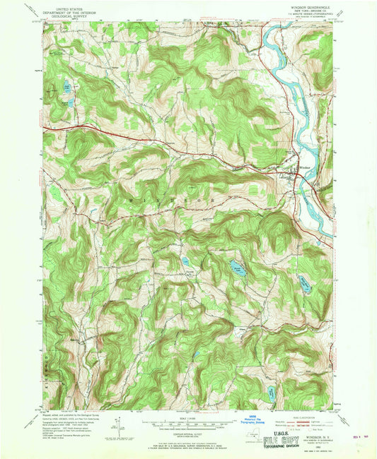 Classic USGS Windsor New York 7.5'x7.5' Topo Map Image