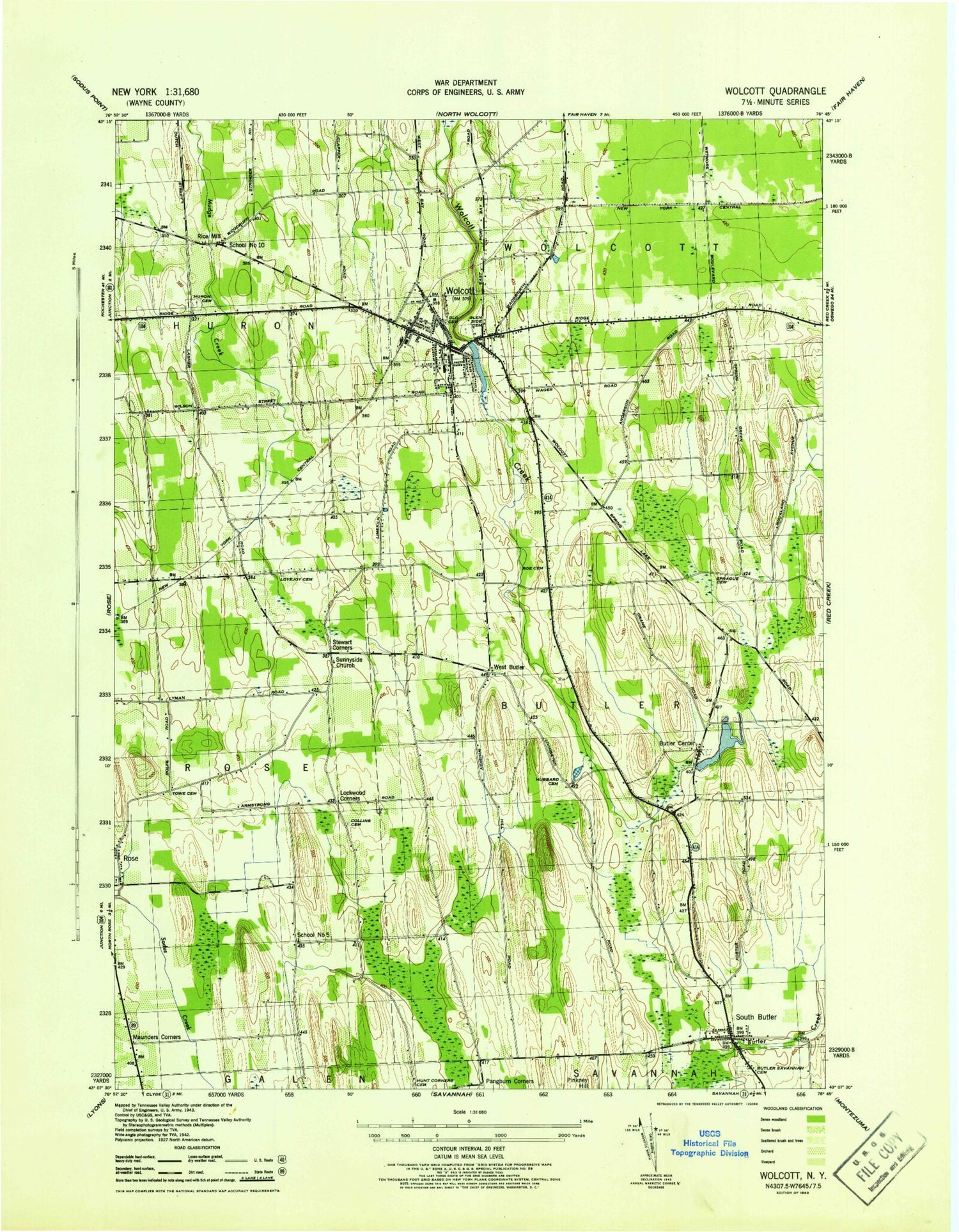 Classic USGS Wolcott New York 7.5'x7.5' Topo Map Image