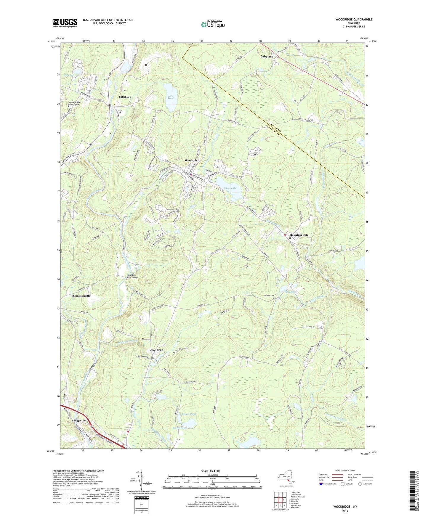 Woodridge New York US Topo Map Image