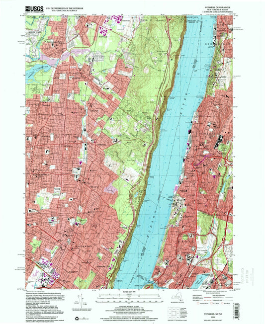Classic USGS Yonkers New York 7.5'x7.5' Topo Map Image