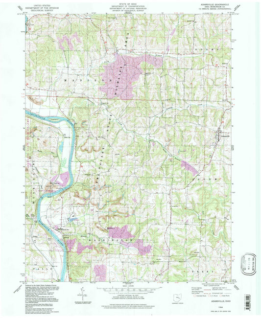 Classic USGS Adamsville Ohio 7.5'x7.5' Topo Map Image