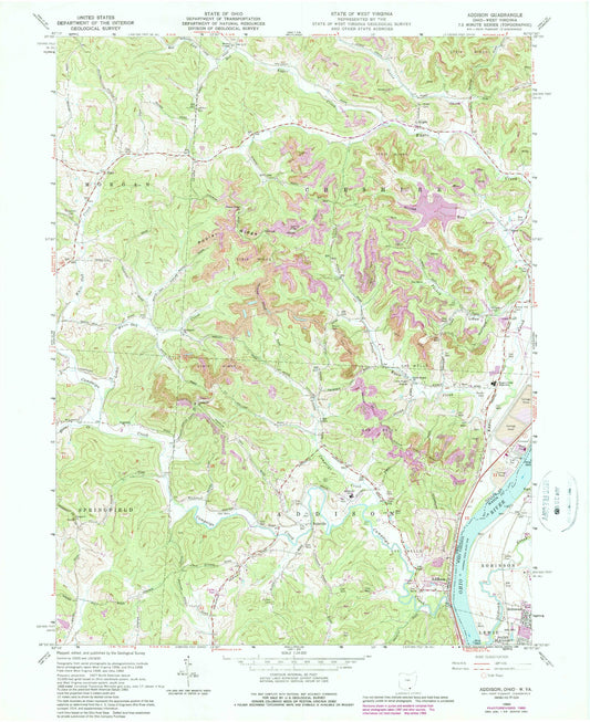 Classic USGS Addison Ohio 7.5'x7.5' Topo Map Image