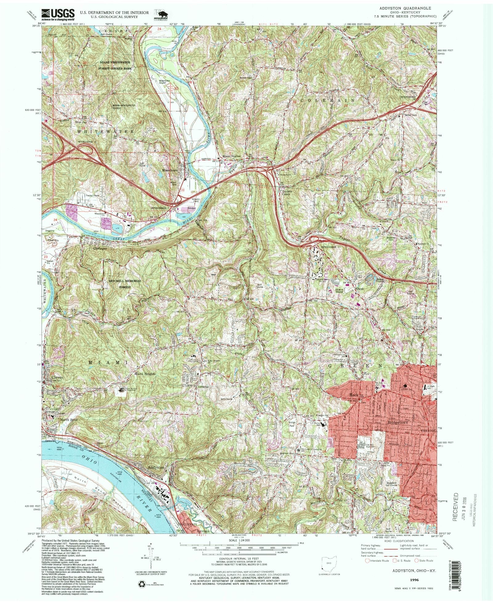 Classic USGS Addyston Ohio 7.5'x7.5' Topo Map MyTopo Map Store