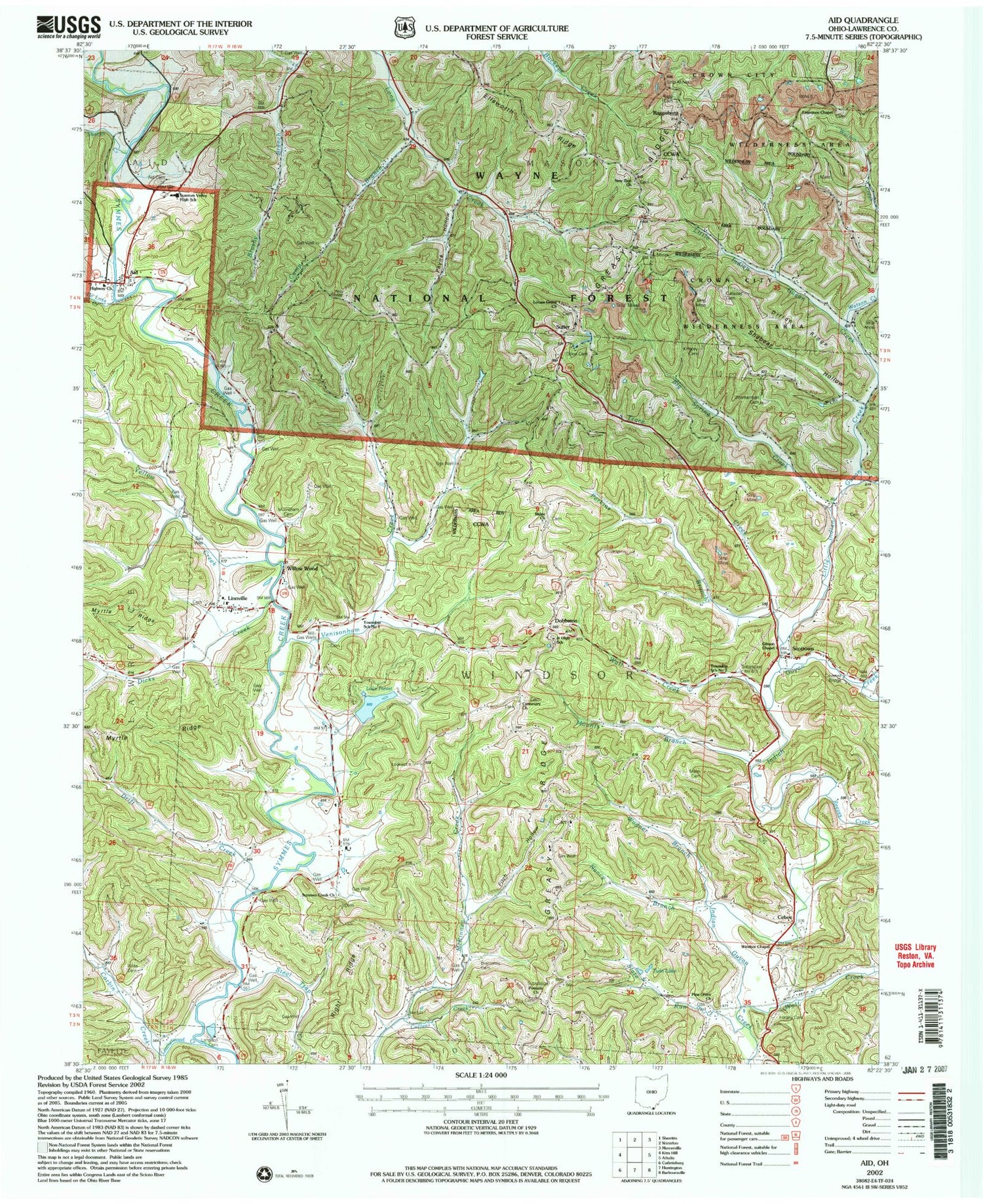 Classic USGS Aid Ohio 7.5'x7.5' Topo Map Image